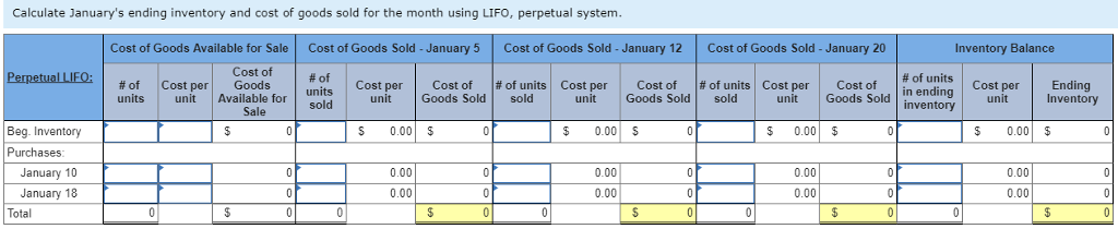 as follows Purchases Date of Purchase Jan. 1 Jan. 18 Units 6,000