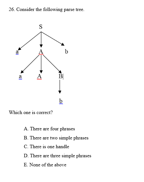  26. Consider the following parse tree. a AB Which one is