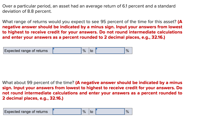 Over a particular period, an asset had an average return of