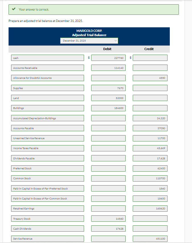  Your answer is correct. Prepare an adjusted trial balance at December