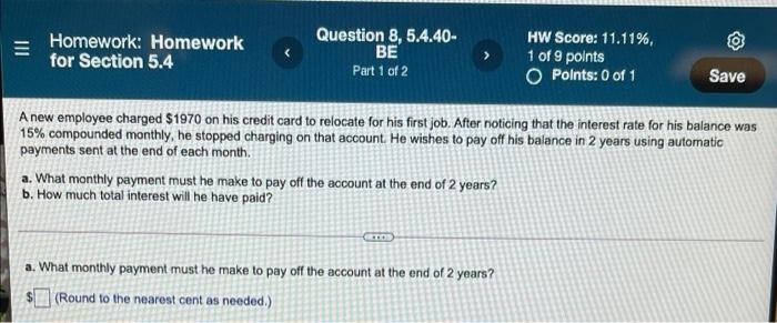  Homework: Homework for Section 5.4 Question 8, 5.4.40- BE Part 1