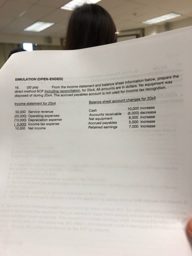 Please help! SIMULATION (OPEN-ENDED) 16. (20 pts direct method SCF disposed