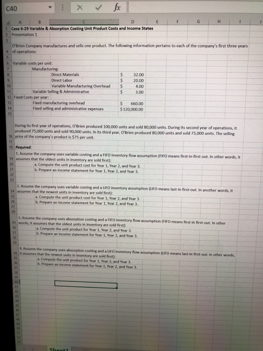  C40 B E F G H 1 1 Case 6-29 Variable
