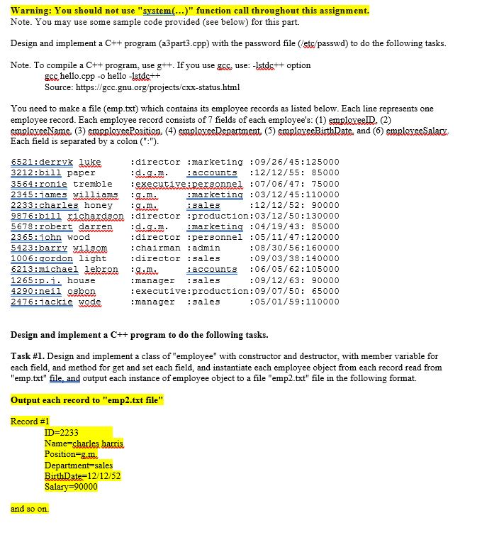 Need help on this C++ in Unix environment assignment Here is some