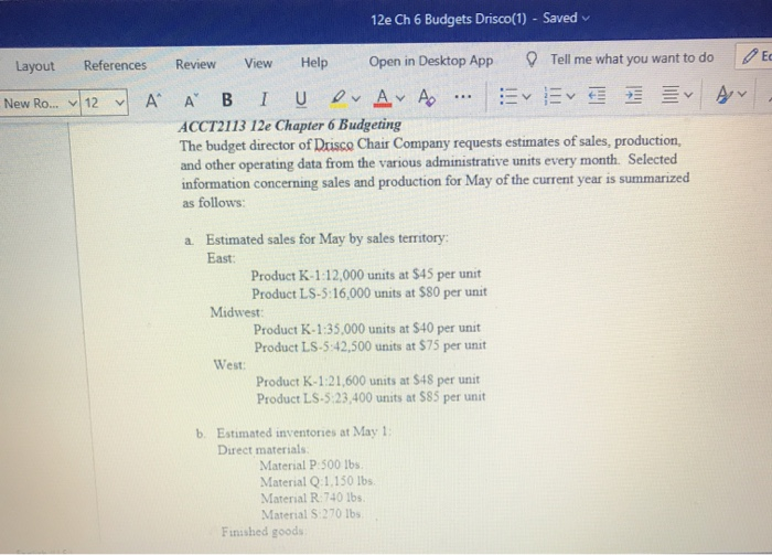  12e Ch 6 Budgets Drisco(1) - Saved Layout References Review View