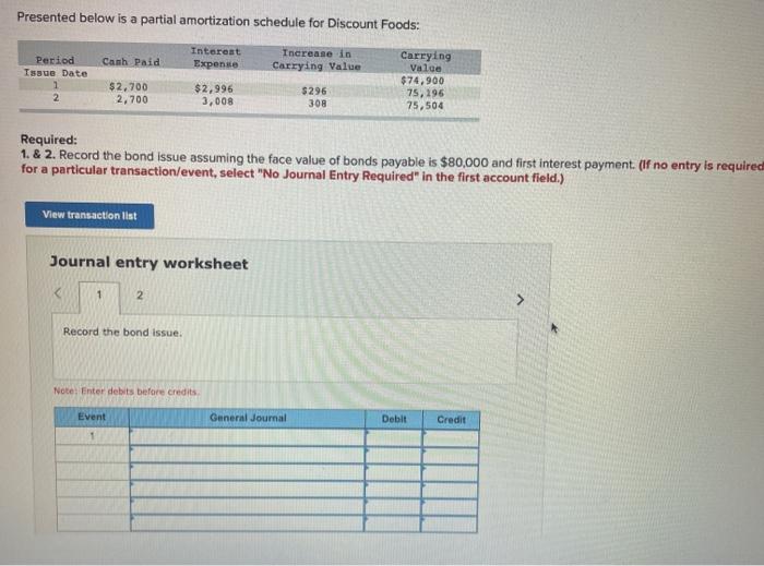 5. Presented below is a partial amortization schedule for Discount Foods: Canh