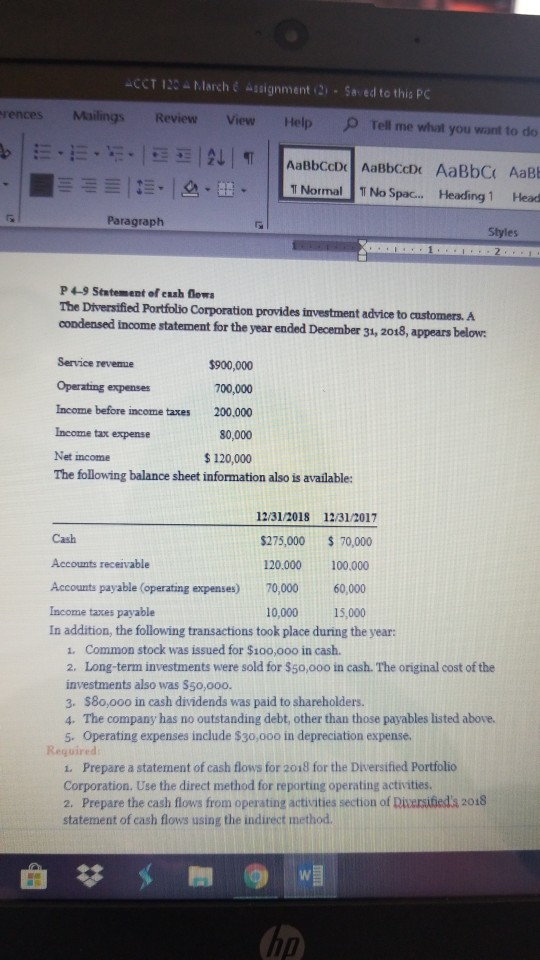 aCCT 120" Mrch ssignmenti2,-Sa: ed to this pc rences Mailings Review