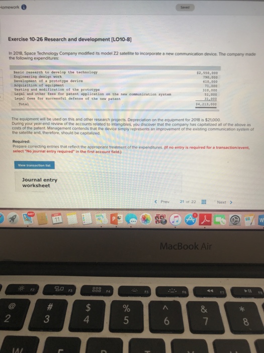  omework Exercise 10-26 Research and development [LO10-8 In 2018, Space Technology