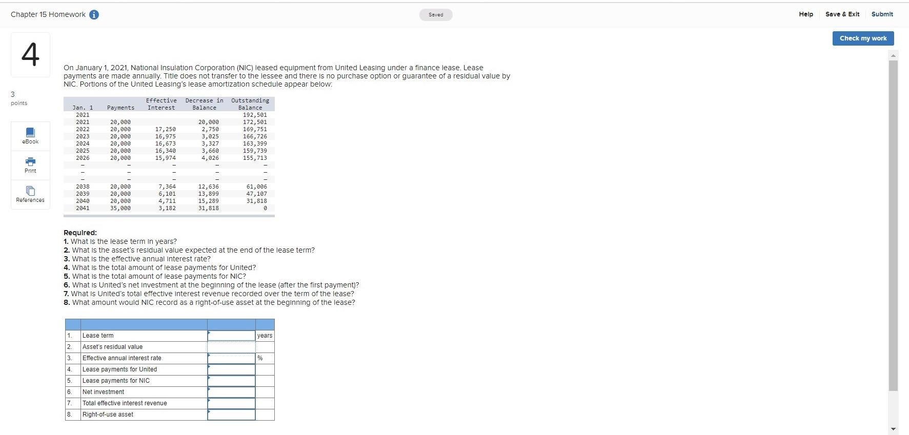  Chapter 15 Homework Saved Help Save & Exit Submit Check my