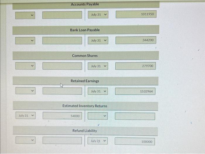 for August. The August transactions and adjustments are presented below. Aug 1