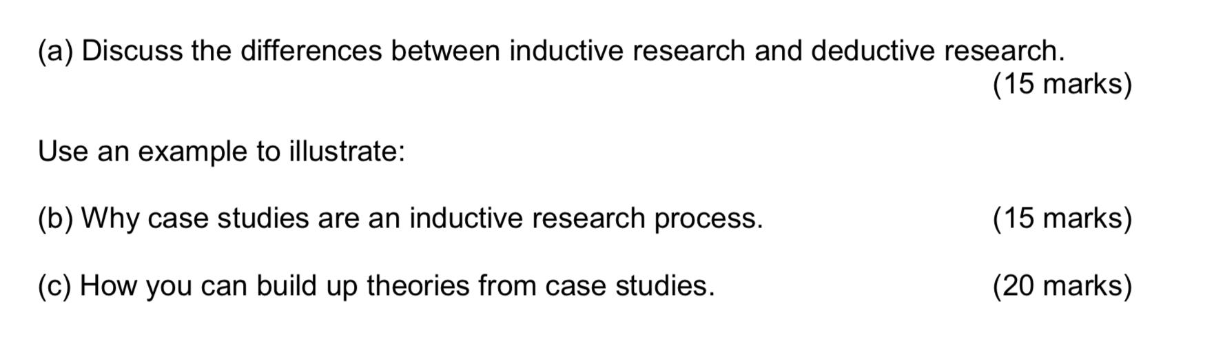 (a) Discuss the differences between inductive research and deductive research. (15