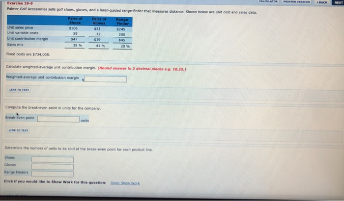  ALOLATOR PRINTER VERSION BACK NEXT Exercise 19-9 Palmer Golf Accessories sells