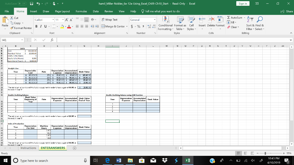 AutoSave hamil_Miller-Nobles 6e-12e-Using Excel_Ch09-Ch10 Start - Read-Only - Excel Sign in