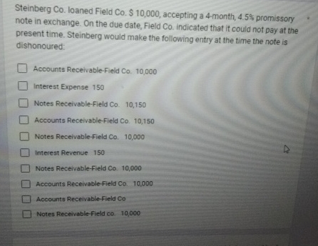  Steinberg C_(0). loaned Field Co. $10,000, accepting a 4 month, 4.5%