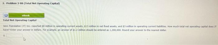  2. Problem 2-08 (Total Net Operating Capital) eBook Total Net Operating