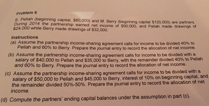  Problem 6 S. Pellah (beginning capital.$80.0001) and M. Berry (beginning capital