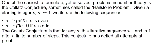 done in python please One of the easiest to formulate, yet unsolved,