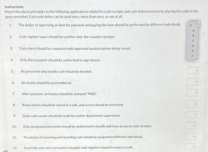 are discussed in the textbook. These principles, with code letters, are: Code