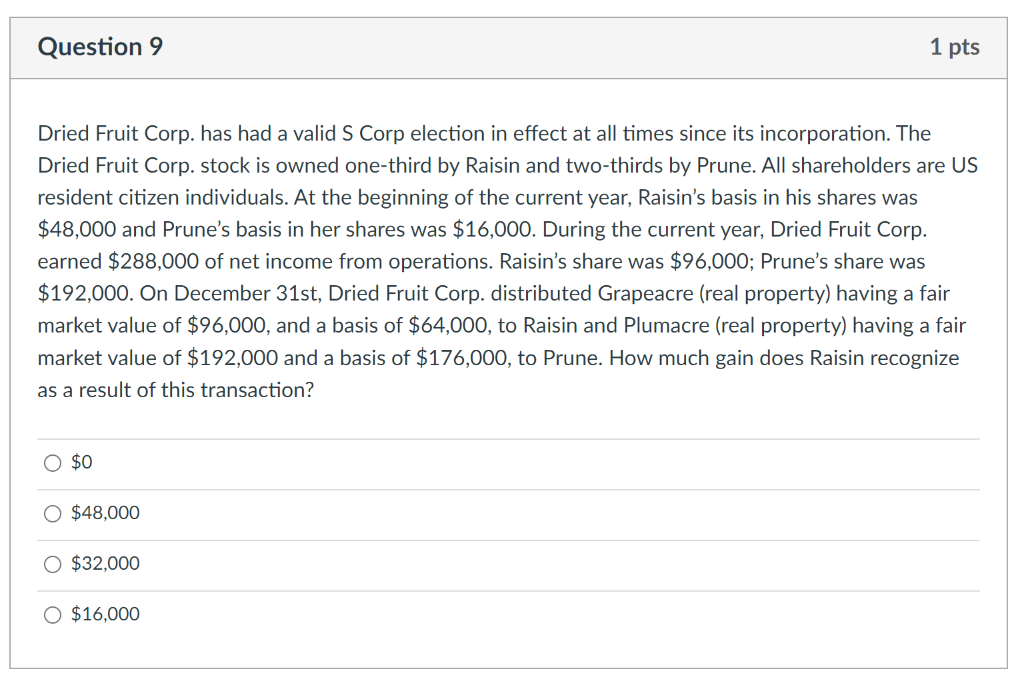 Question 9 1 pts Dried Fruit Corp. has had a valid