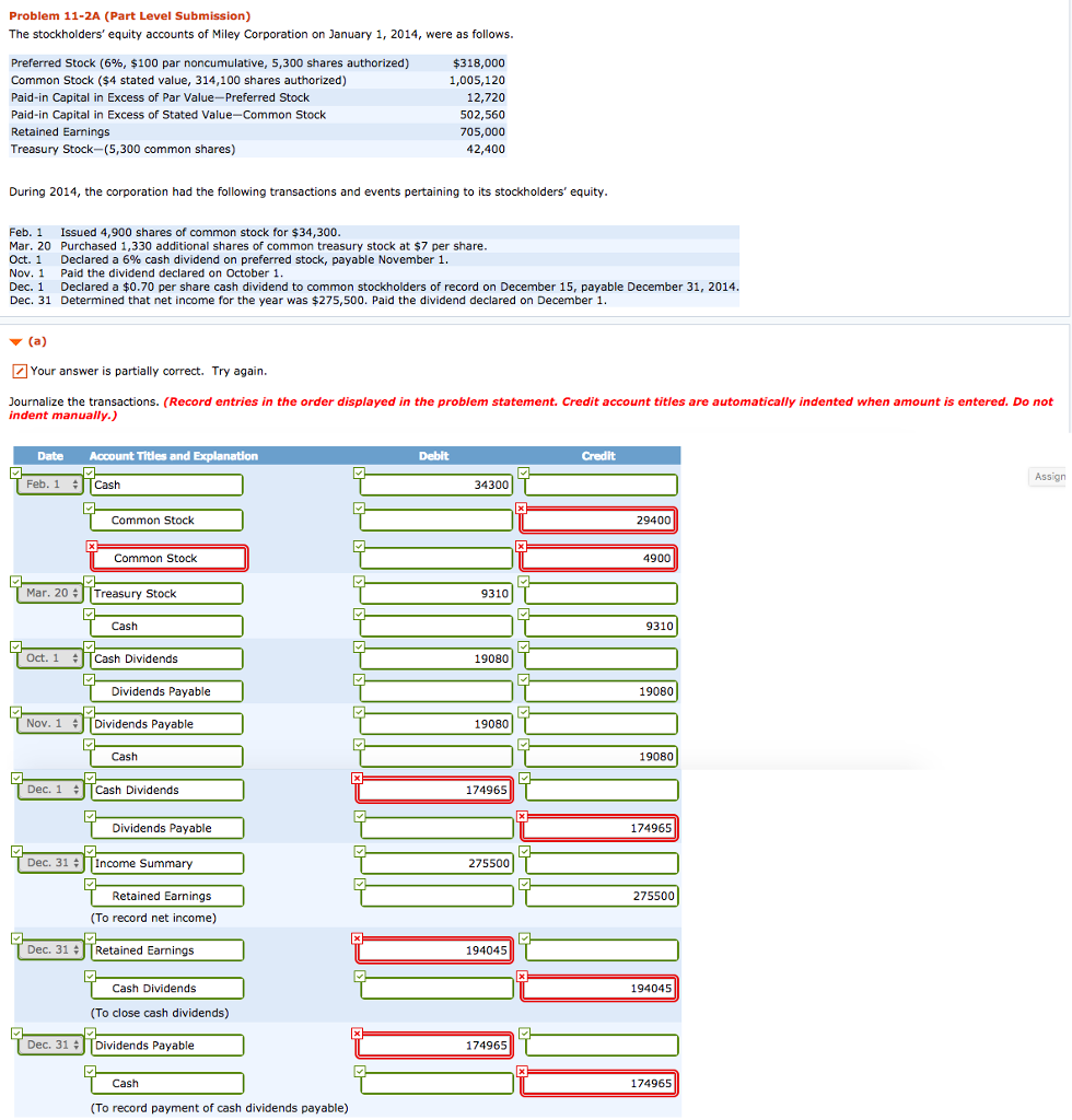  *** RED BOX ARE INCORRECT AND NEED CORRECT ANSWER The stockholders'