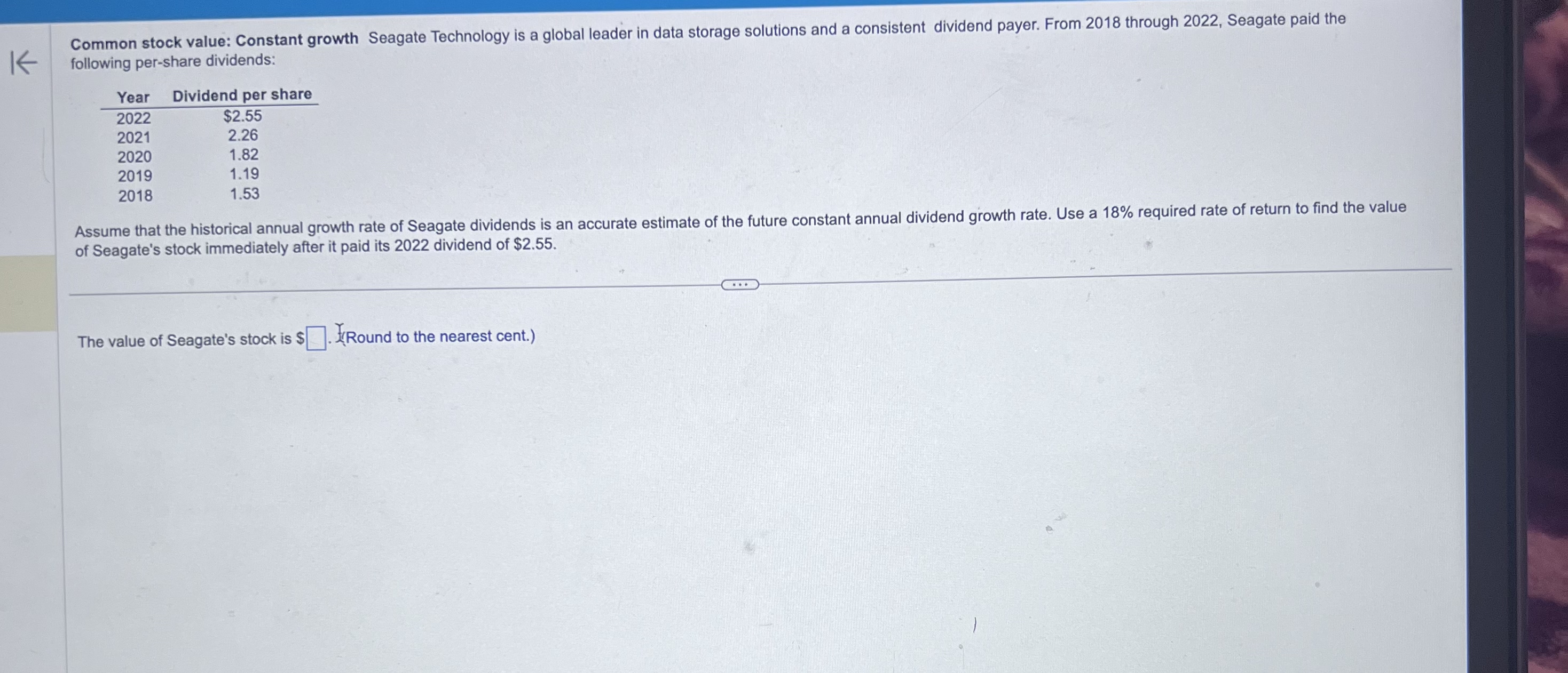  Common stock value: Constant growth Seagate Technology is a global leader