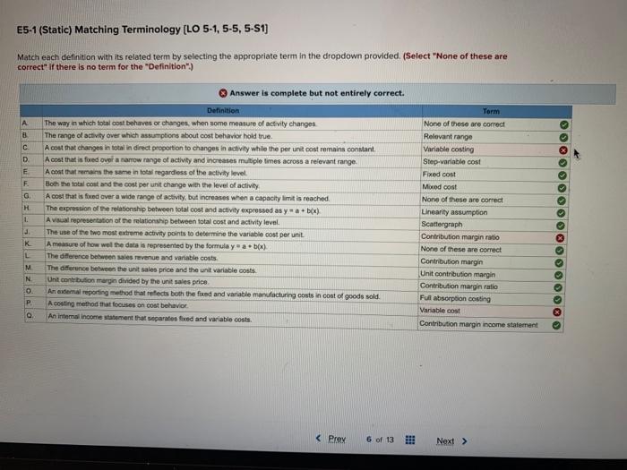  solve for c j and p E5-1 (Static) Matching Terminology [LO