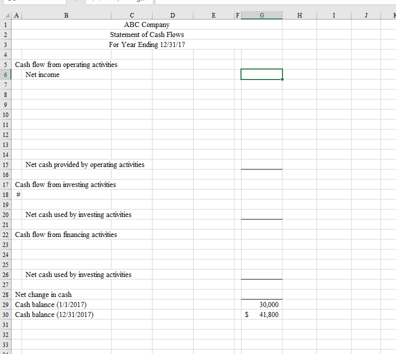 Comparative Balance Sheets As of 12/31/16 and 12/31/17 F G H 8