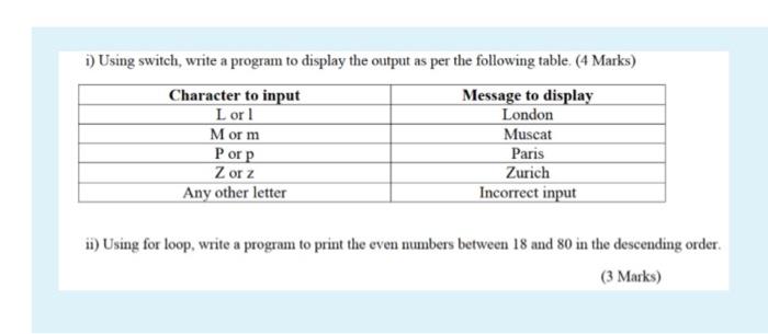  1) Using switch, write a program to display the output as
