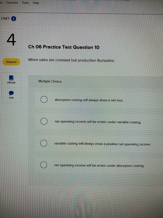  w Favorites Tools Help 4 Ch 06 Practice Test Question 10