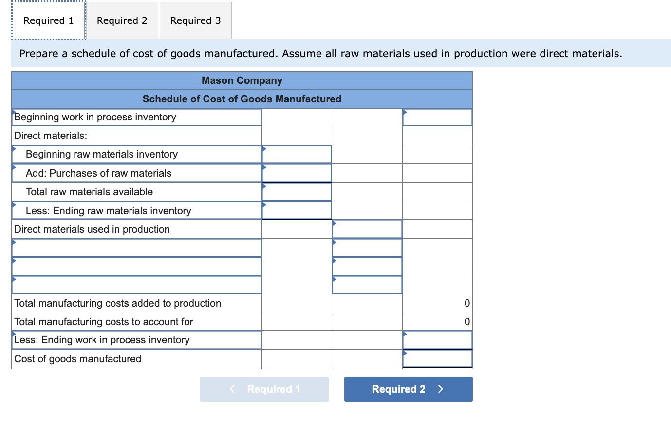 Required 3 \\ \hline \end{tabular} Prepare a schedule of cost of goods