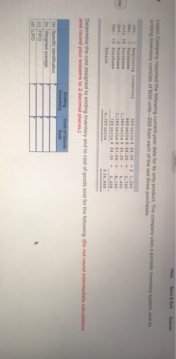 helppp please asap Help Save & Exit Submit Lopez Company reported the