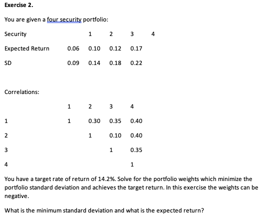 information from exercise 2. Solve for the portfolio weights which maximize the