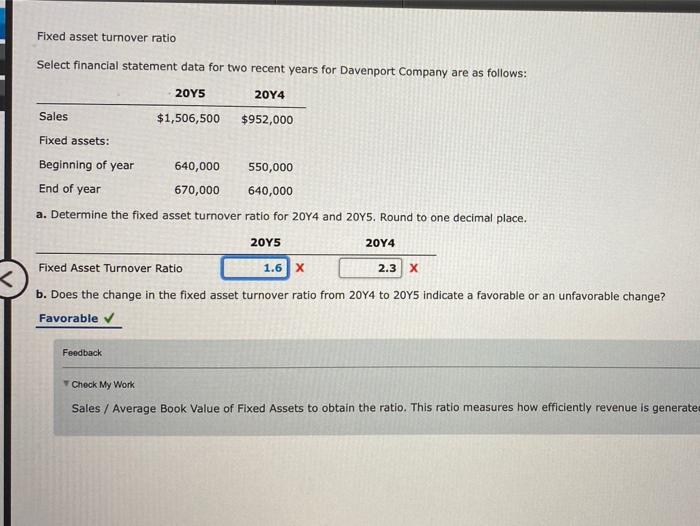  Fixed asset turnover ratio Select financial statement data for two recent