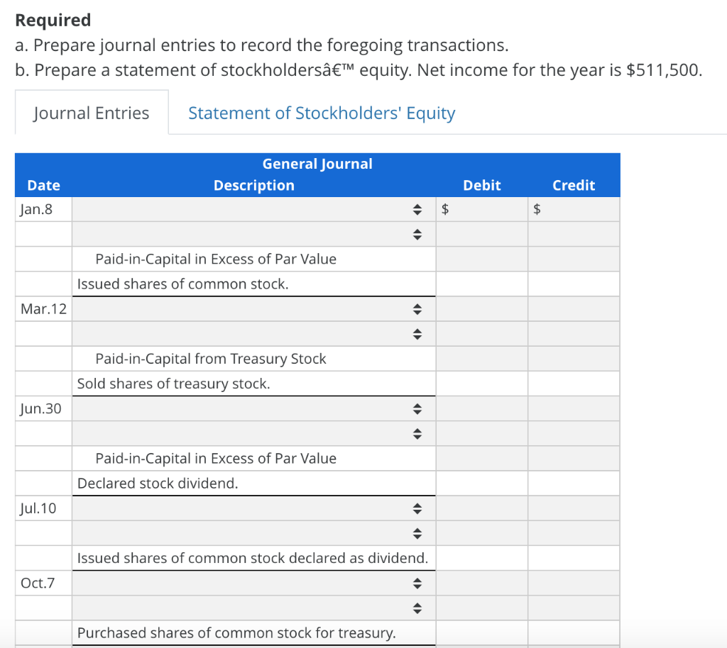 Corporation's balance sheet at January 1 follows: 480,000 Common stock, $8 par