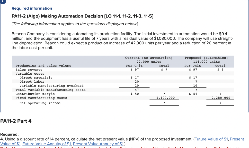 Note: Use appropriate factor(s) from the tables provided. Negative amount should