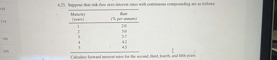  4.23. Suppose that risk-free zero interest rates with continuous compounding are