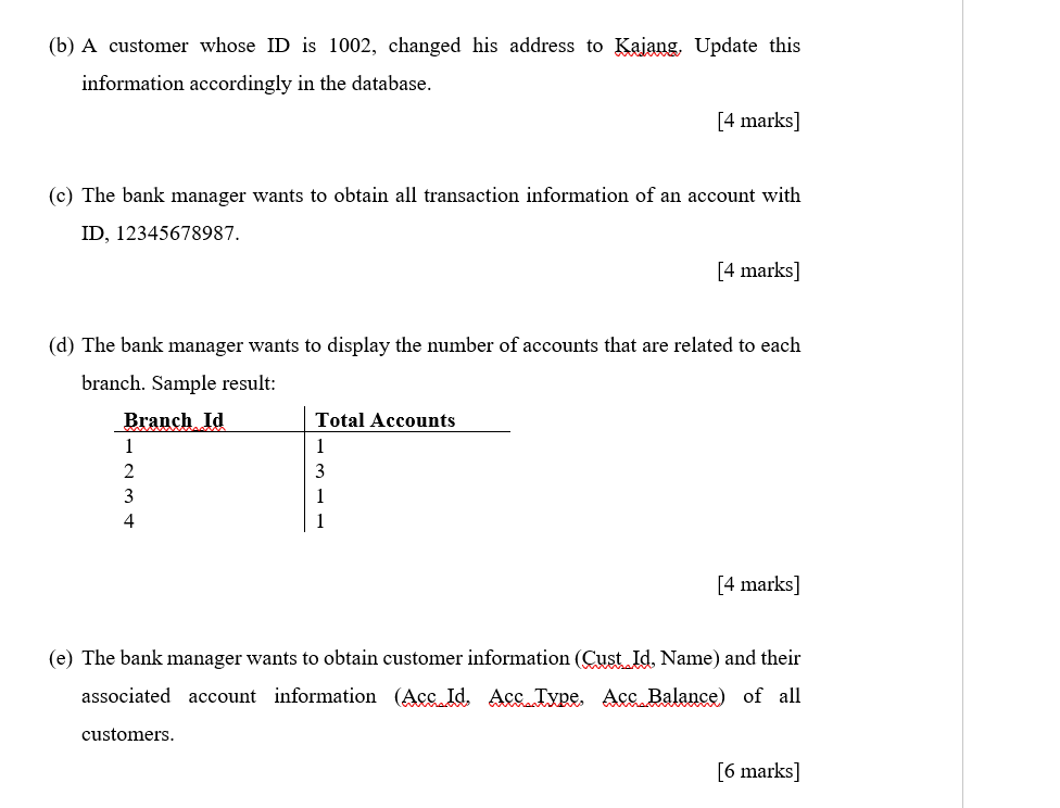 Table 1: BRANCH Branch Id 1 2 3 4 Location Tel No