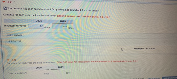  (al) ZYour answer has been saved and sent for grading. See