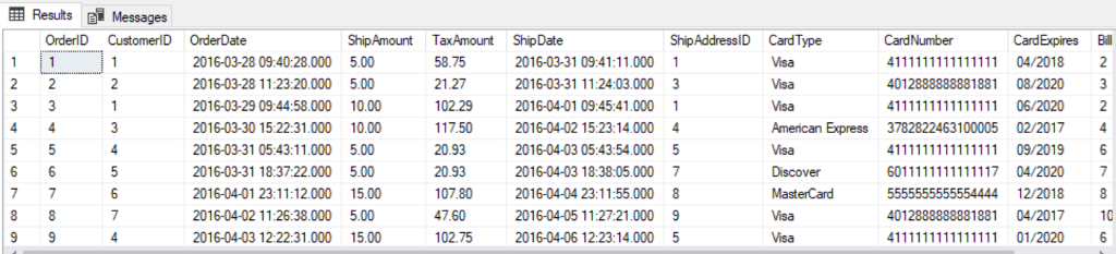 Write a SELECT statement that returns four colums from the Orders table: