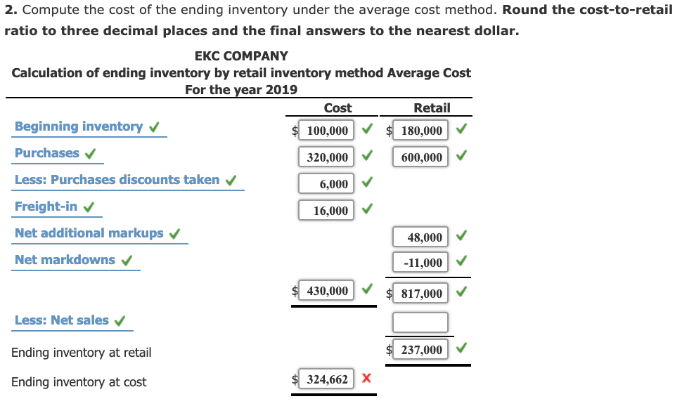 are wrong Retail Inventory Method EKC Company uses the retail inventory method.