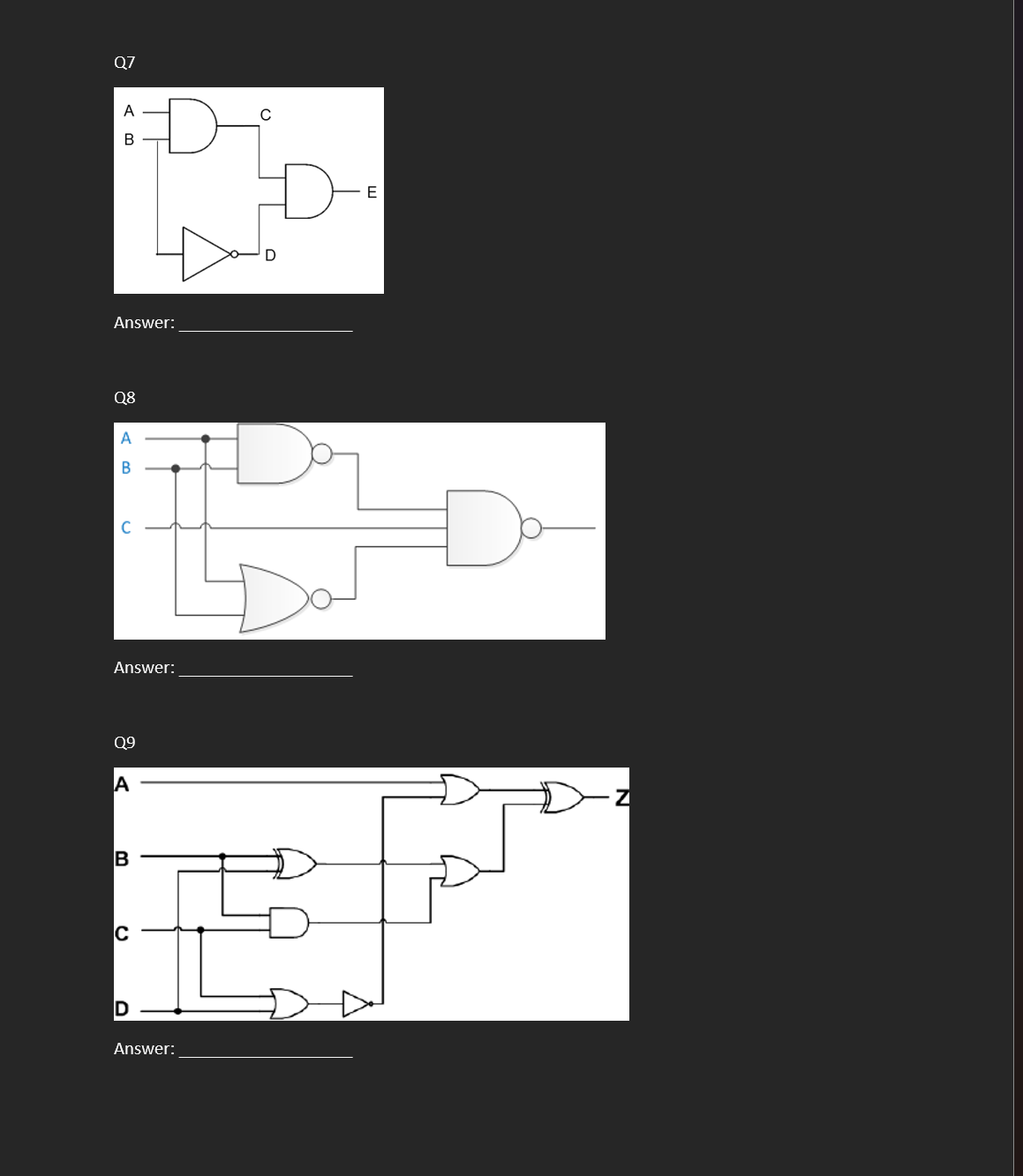  Write the equivalent Boolean expression for the below given logical circuits: