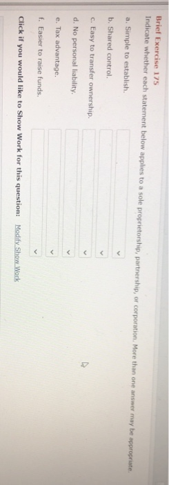  Brief Exercise 175 Indicate whether each statement below applies to a