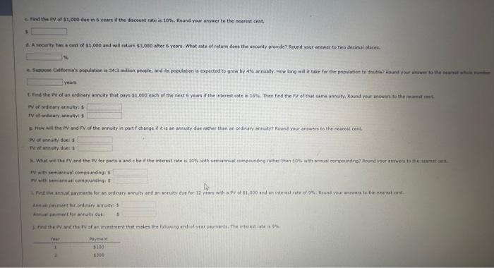 the TV of $1,000 anvested to earn 10% after 6 yeara. Pound