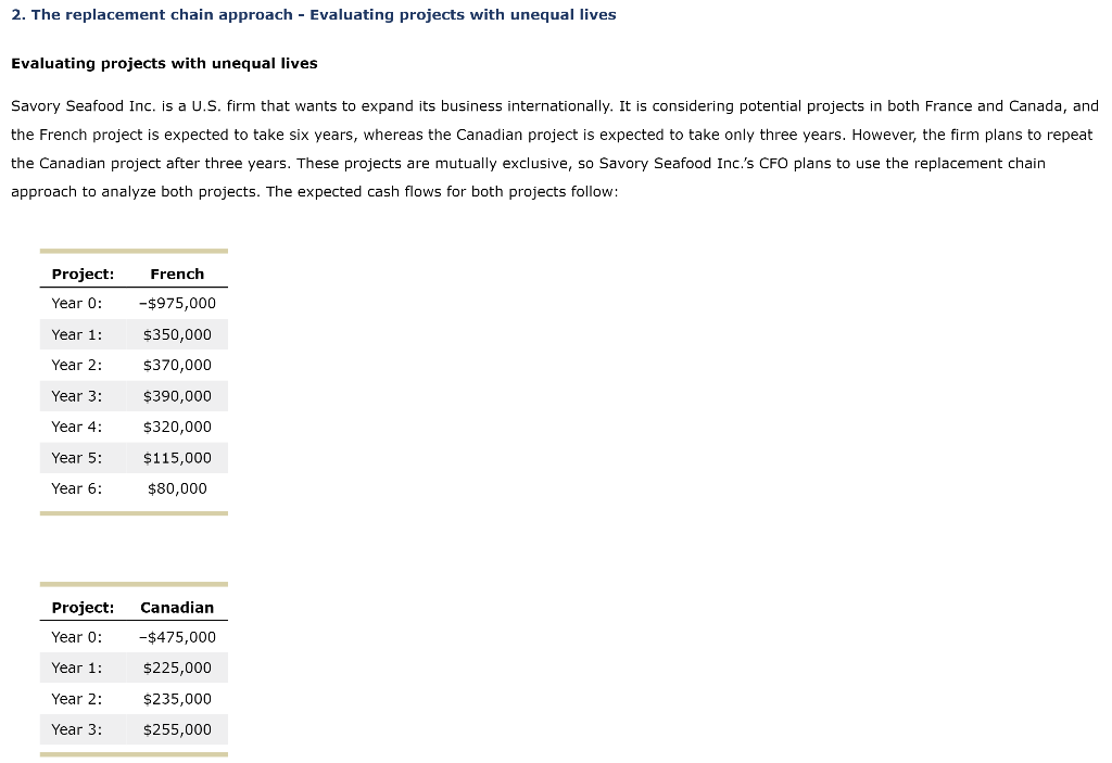 2. The replacement chain approach - Evaluating projects with unequal lives