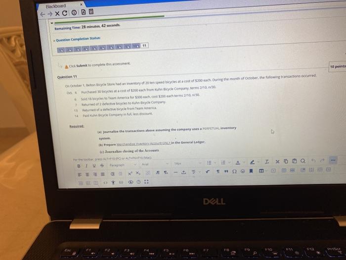  Blackboard XCODE Remaining Time: 28 minutes, 42 seconds Question Completion Status: