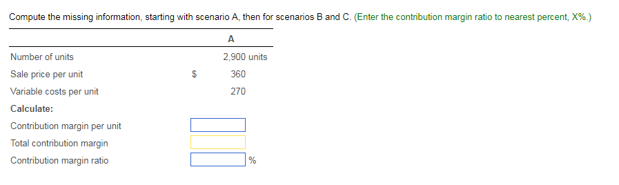  Compute the missing information, starting with scenano A, then for scenarios