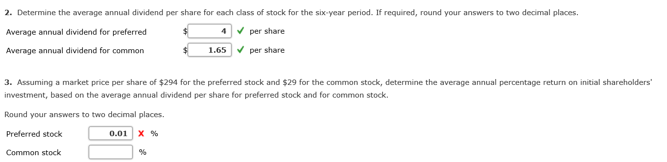  2. Determine the average annual dividend per share for each class
