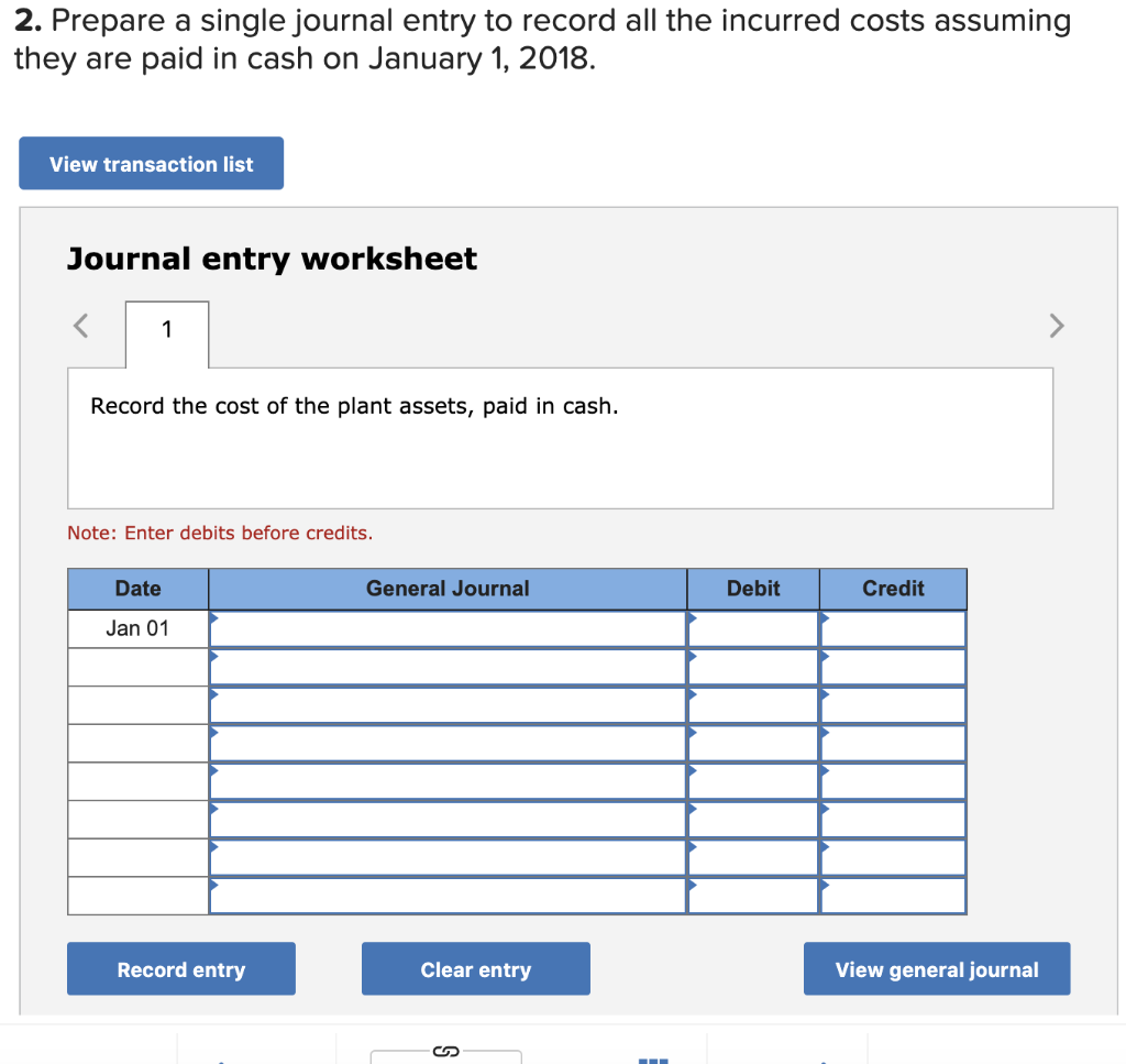2. Prepare a single journal entry to record all the incurred