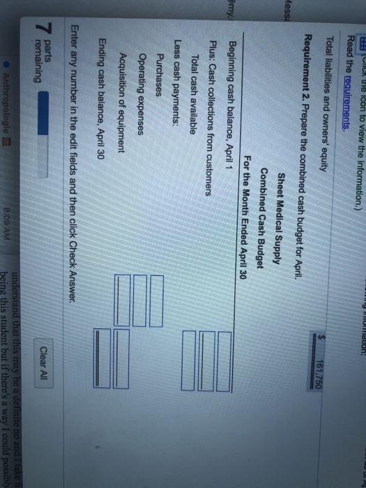 31 equipment balance, $52,200; accumulated depreciation, $41,100. b. April capital expenditures of