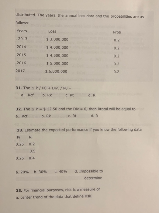  distributed. The years, the annual loss data and the probabilities are